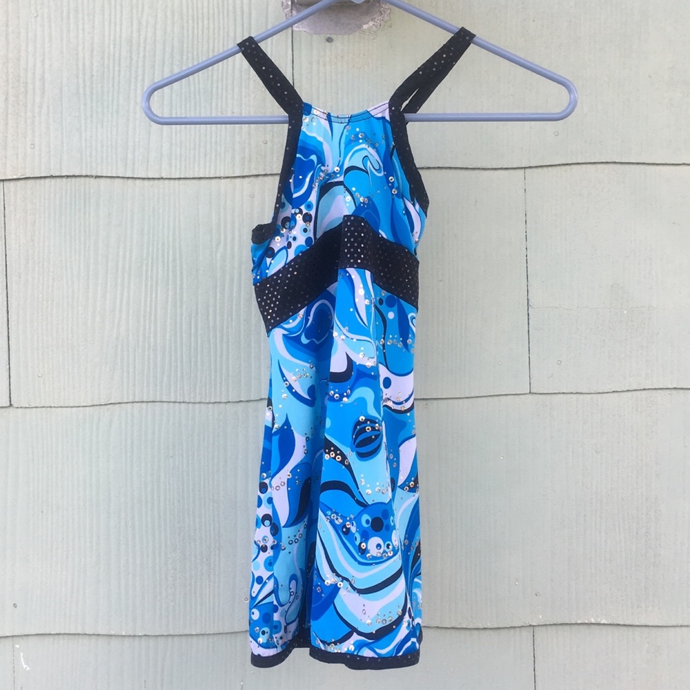 Blue Sequenced Dance Costume: Top and Headband